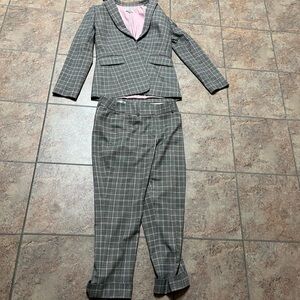 Tahari Checkered Blazer and Trousers Set with Pink Lining